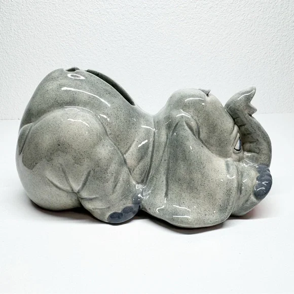 Vintage 80s Hand Painted Ceramic Elephant Tape Dispenser - Picture 3 of 11